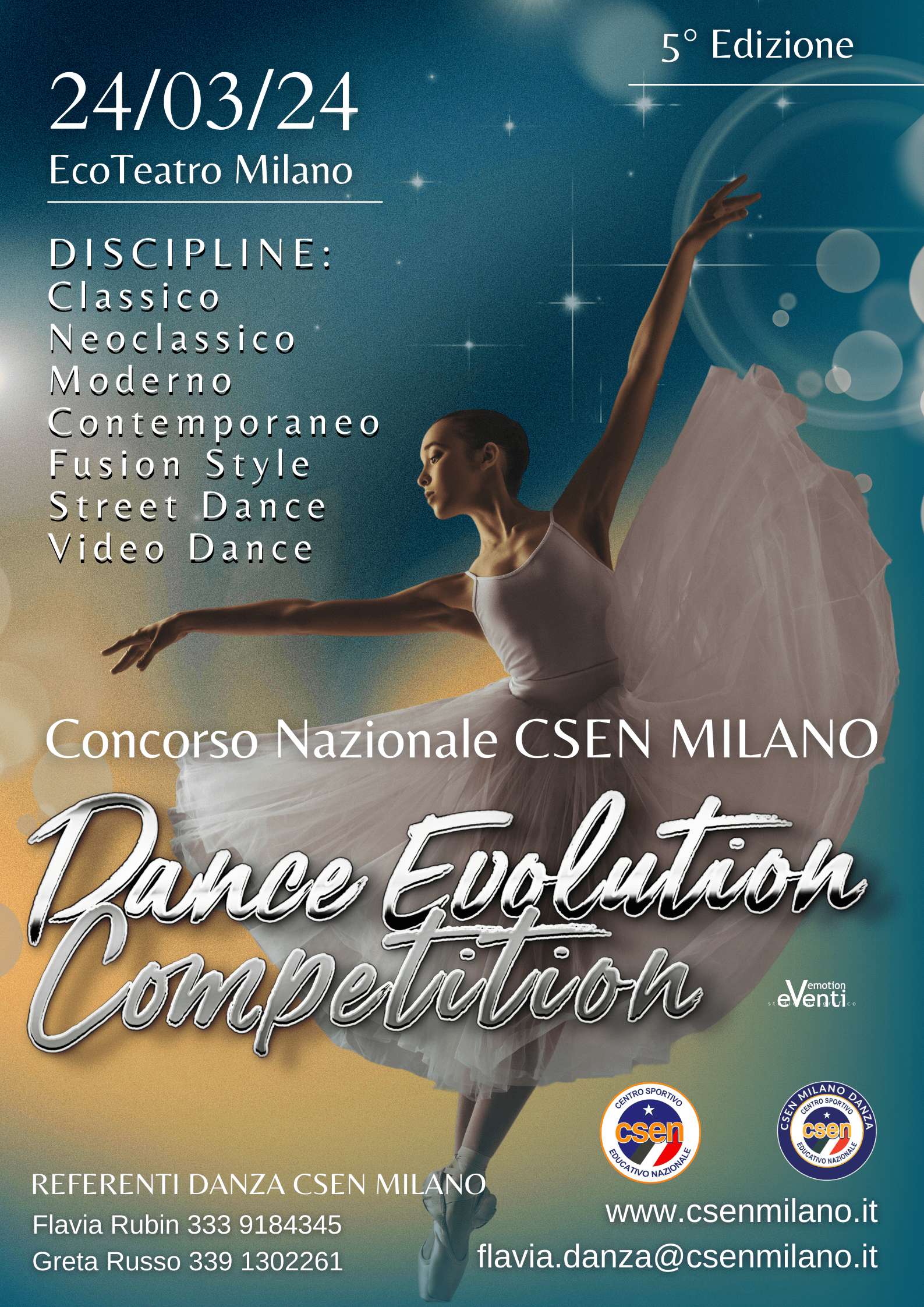 CONCORSO NAZIONALE CSEN MILANO – DANCE EVOLUTION COMPETITION 5°EDIZIONE – 24.03.2024 – ECO TEATRO MILANO